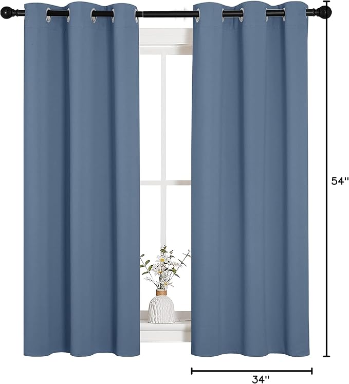NICETOWN Kitchen Curtains with Grommet Top, Privacy & Room Darkening Thermal Insulated Draperies for Boys Bedroom, Nursery (Stone Blue, 34" Wide by 54" Long, Set of 2) - Image 9