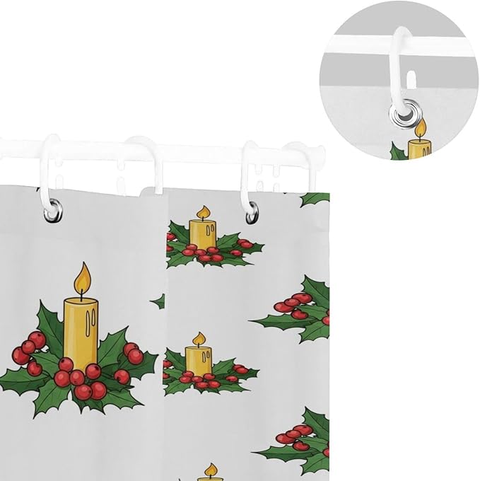 Christmas Candle Yellow Shower Curtain Liner 72×72 inch for Bathroom Curtain Anti Mold Shower Curtain with Hooks Bathroom Accessories - Image 5