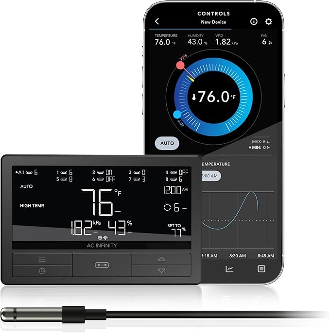 AC Infinity Controller 69 PRO+, Smart Environmental Controller 8-Port with Temp, Humidity, VPD, Timer, Cycle, Schedule Controls, for Grow Tent Cooling Ventilation Lighting (Bluetooth + WiFi, 8-Port) by ACInfinity