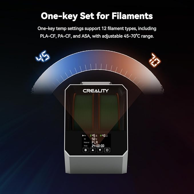 CREALITY Space Pi Filament Dryer Plus – Dual Spool 360° Hot-Air Circulation, One-Key 2 Spools Filament Storage Box, 160WPTC Fast Heating, 4'' LCD Touch Screen for 1.75/2.85mm PLA, PETG, ABS, Nylon - Image 4