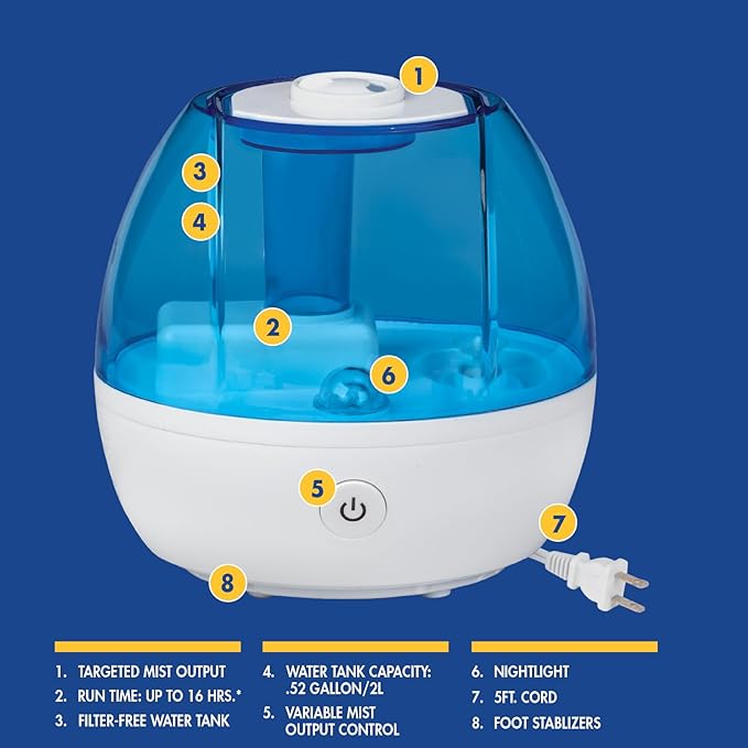 Thera|Care Cool Mist Ultrasonic Humidifier | For Medium Size Rooms | No Filter Required | 16 Hour Run Time - Image 6