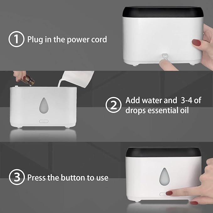 Flame Diffuser for Essential Oils, 200ml Ultrasonic Aroma Diffusers with Cool Mist, Aromatherapy Diffuser with Auto-Off Protection, Small Humidifier for Home,Office,Bedroom,Gift (White) - Image 3
