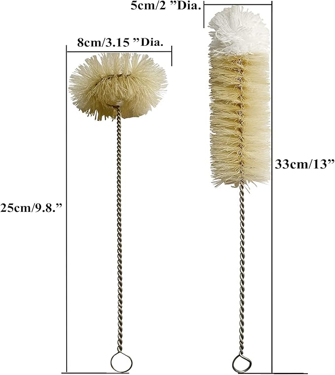 Coralpearl Bottle Brushes Thin Long Handle X 2, Skinny Wire Cleaner Set in Stainless Steel with Natural Boar Bristle at Wool Tip, Bendable Flexible for Cleaning Narrow Neck Bottles, Pipe, Tube, Hose - Image 2