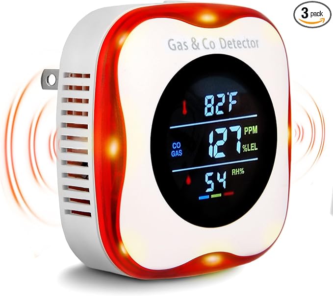 Combustible Gas & Carbon Monoxide Detector 4-in-1 Alarm with Temp/Humidity Sensor – Plug-in CO/Gas Leak Detector for Home, RV, Apartment Safety (Explosive Gas & CO Detection) (CO&Gas, 1-Pack) by Vzmcov
