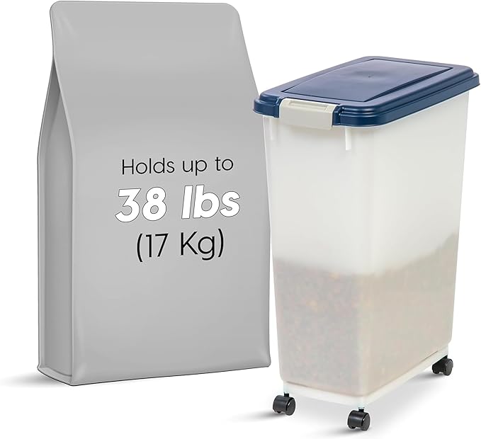 IRIS USA Airtight Dog Food Storage Container, Up to 38 lbs, Attachable Wheels, For Dog Cat Bird and Other Pet Food Storage Bin, Keep Fresh, Easy Mobility, BPA Free, Navy/Pearl, 6 Pack - Image 6