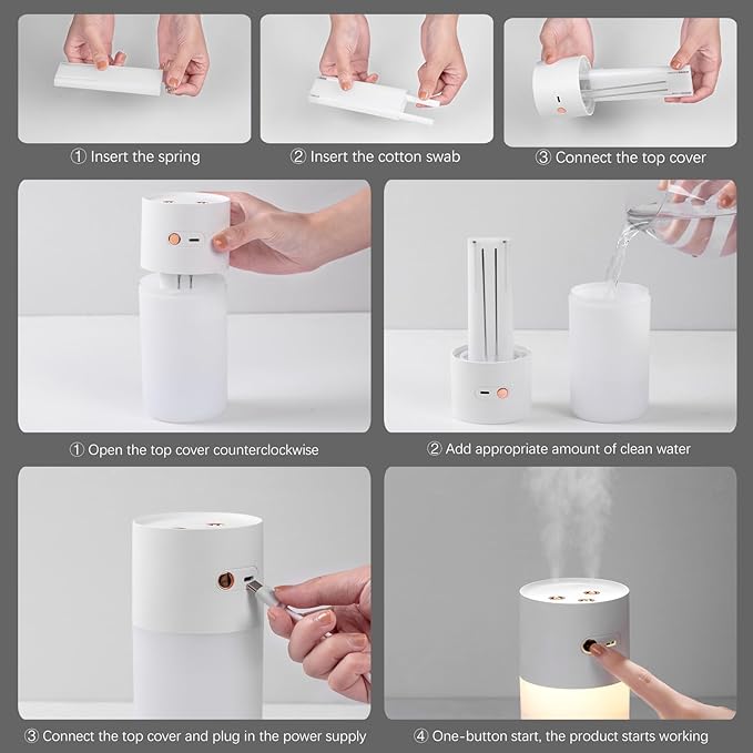 HODEMI Portable Small Humidifier - Cold Mist Humidifiers with Water Shortage Protection, Warm Night Light, Recharge Dual Nozzle Mini Humidifier for Bedroom, Plants, Office, and Car (Pink) - Image 8
