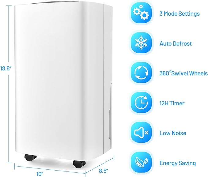 ARLIME 30 Pints Dehumidifier, 1500 Sq. Ft Efficient Home Dehumidifier, 0.5 Gallon Water Tank, 3 Modes, 2 Speeds, 24H Timer & 4 Wheels, Perfect for Home and Basements - Image 7