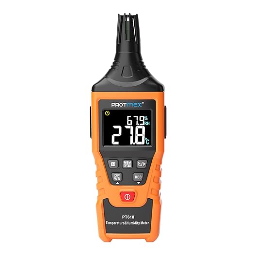 Protmex PT618 Temperature Humidity Meter, Thermometer Hygrometer Monitor with Ambient, Dew Point, Wet Bulb for Indoor/Outdoor MIN, MAX, Data Hold, LCD Backlight by Protmex
