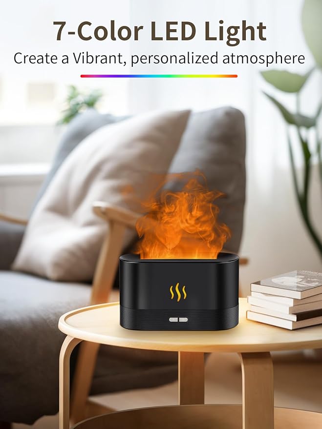 Flame Essential Oil Diffuser, 180ml Aromatherapy Diffuser with 7-Color LED Lights, Auto Shut-Off, Ultrasonic Cool Mist Humidifier for Home, Bedroom, Office, Gift (Black) - Image 3