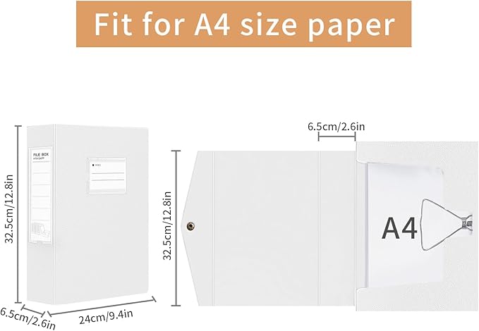 HUA JIE 2 Pack A4 Storage File Boxes Archives Case,65mm Spine,Box File Document Storage Box with Metal Clip for Office School -White - Image 3