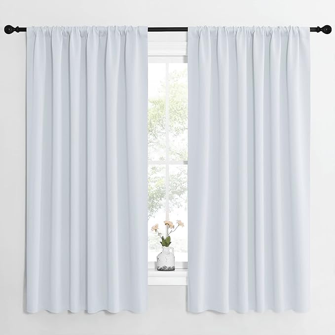 NICETOWN Bedroom Window Curtain Panels - Window Treatment Thermal Insulated Rod Pocket Room Darkening Curtains/Drapes for Patio Door (Greyish White, 2 Panels, 62 in x 63 in (W x L)) by NICETOWN