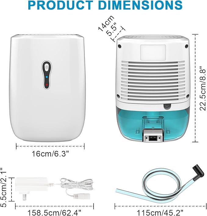 Dehumidifier with Drain Hose. Litever Small Portable Dehumidifier. Auto-OFF. Drain Hose for Continuous Drainage. Effective for Small Bathroom Pantry Closet Basement Wardrobe Gun safe RV Trailer Camper - Image 2