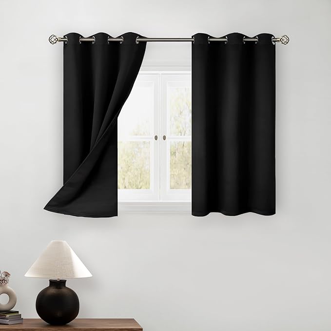 BGment Short Blackout Curtains 30 Inch Length 2 Panels, Thermal Insulated Total Light Blocking Curtains for Bedroom, Grommet Window Drapes with Thick Black Liner, 42 Inch Wide Each Panel, Black by BGment