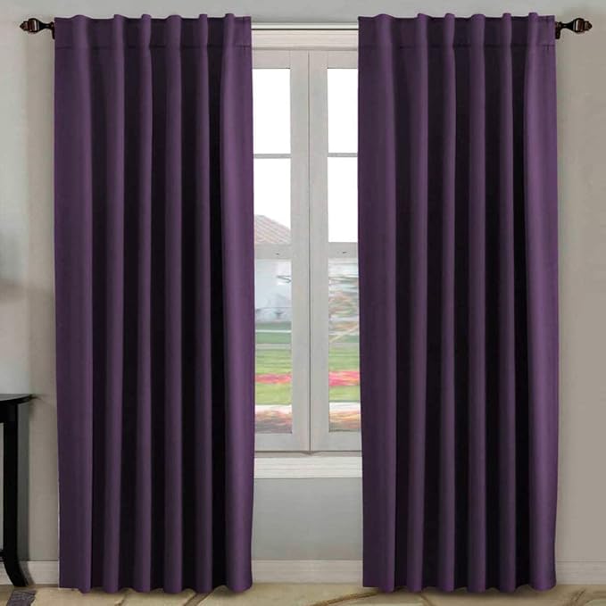 H.VERSAILTEX Blackout Curtains Thermal Insulated Window Treatment Panels Room Darkening Blackout Drapes for Living Room Back Tab/Rod Pocket Bedroom Draperies, 52 x 96 Inch, Plum Purple, 2 Panels by HVERSAILTEX