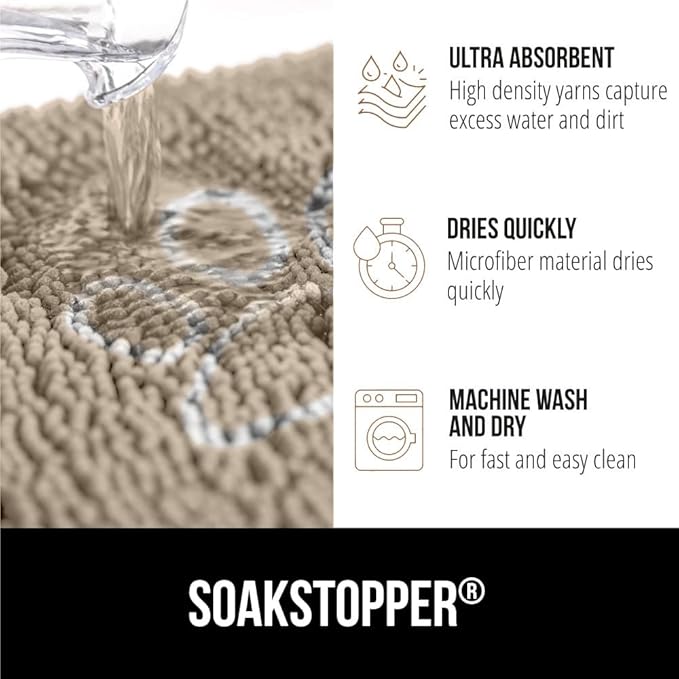 GORILLA GRIP SOAKSTOPPER Dog Door Mat, 36x24 Machine Washable Rug Absorbent Doormat Captures Moisture Mud Dirt, Quick Dry Soft Chenille Entryway Rugs Indoor Entrance Mats for Dog Paws, Beige Ivory - Image 5