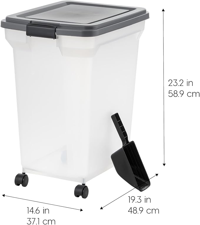 IRIS USA Dog Food Storage Container 58 lbs, Attachable Wheels, & Included Scoop, for Dog Cat Birds and other Pets, Food Storage Bin, Keep Fresh, Easy Mobility, BPA Free - Made in the USA, Dark Gray - Image 2