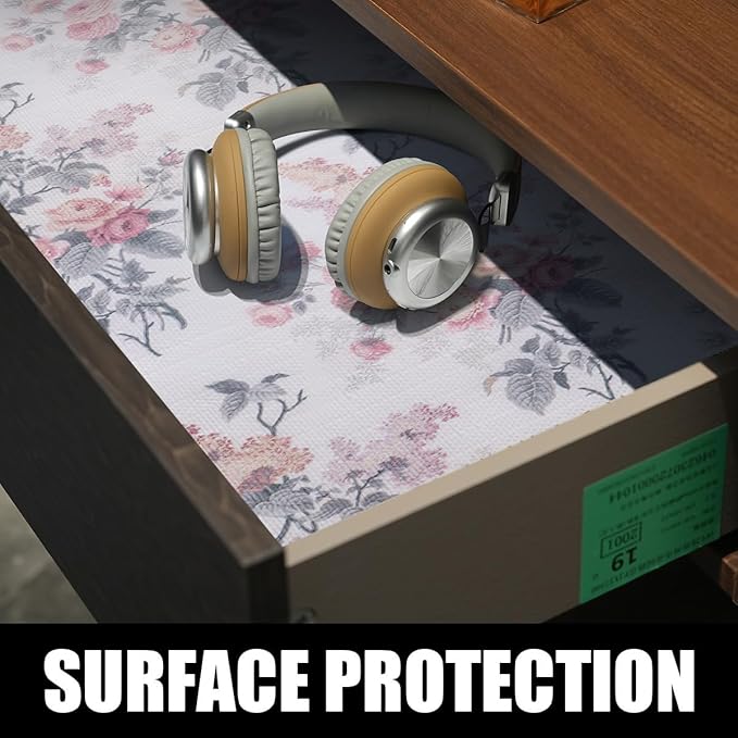 Drawer and Shelf Liner for Cabinets, Non-Adhesive and Strong Non-Slip Vintage Floral Shelf Cabinet Drawer Liners for Kitchen,Table,Bookshelves,Waterproof Cupboard Liners,12IN x 10FT - Image 3