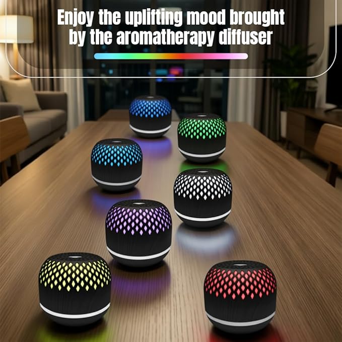 Essential Oil Diffuser 300ml for Home Bedroom, Aromatherapy Oil Diffuser with 3H 6H Timer, 7 Color Light, USB Type-C, Hollow Design, Auto Shut-Off(Dark Woodgrain, Openwork) - Image 8