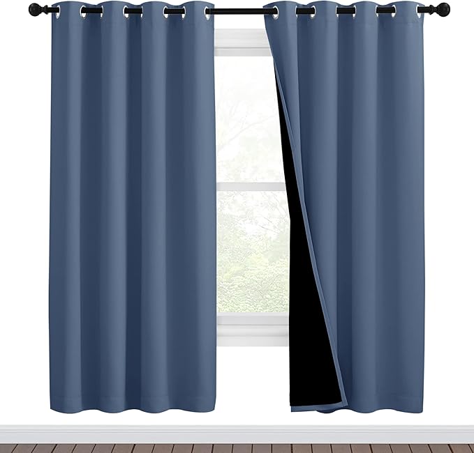 NICETOWN Full Shade Curtain Panels 72 inches Long, Pair of Energy Smart & Noise Blocking Out Blackout Drapes for Guest Room Window, Thermal Insulated Lined Window Dressing (Stone Blue, 46 inch) by NICETOWN