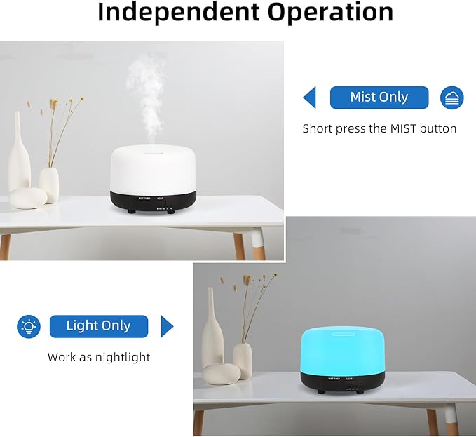 300ML Essential Oil Diffuser, Electric Ultrasonic Aromatherapy Air Humidifier vaporiser, Aroma Diffuser with Remote Control 7 LED Light Colors Waterless Auto-Off. - Image 3