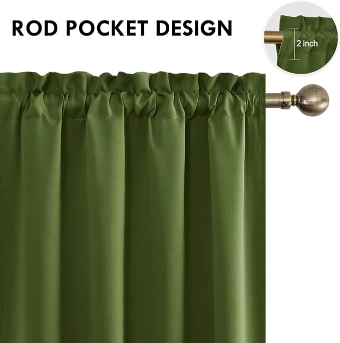 DWCN Blackout Curtains for Living Room Thermal Insulated, Energy Saving & Noise Reducing Bedroom Curtains, Olive Green, W 70x L 63 Inch, Set of 2 Rod Pocket Curtain Panels - Image 4