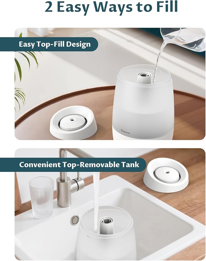 BREEZOME Humidifiers for Bedroom, 2.5L Humidifiers for home, 250ml/h Mist Output, 25hrs Essential Oil Diffuser, Auto Shut-Off, 25dB Ultra-Quiet Operation for Nurseries and Indoor Plants, White - Image 8