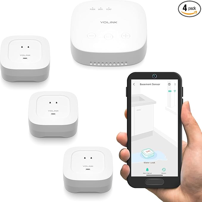 YoLink Smart Home Starter Kit: SpeakerHub & Water Leak Sensor 4 with 105dB Audio Alarm 3-Pack, SMS/Text, Email & Push Notifications, Freeze Warning, LoRa Up to 1/4 Mile Open-Air Range, w/Alexa, IFTTT by YoLink