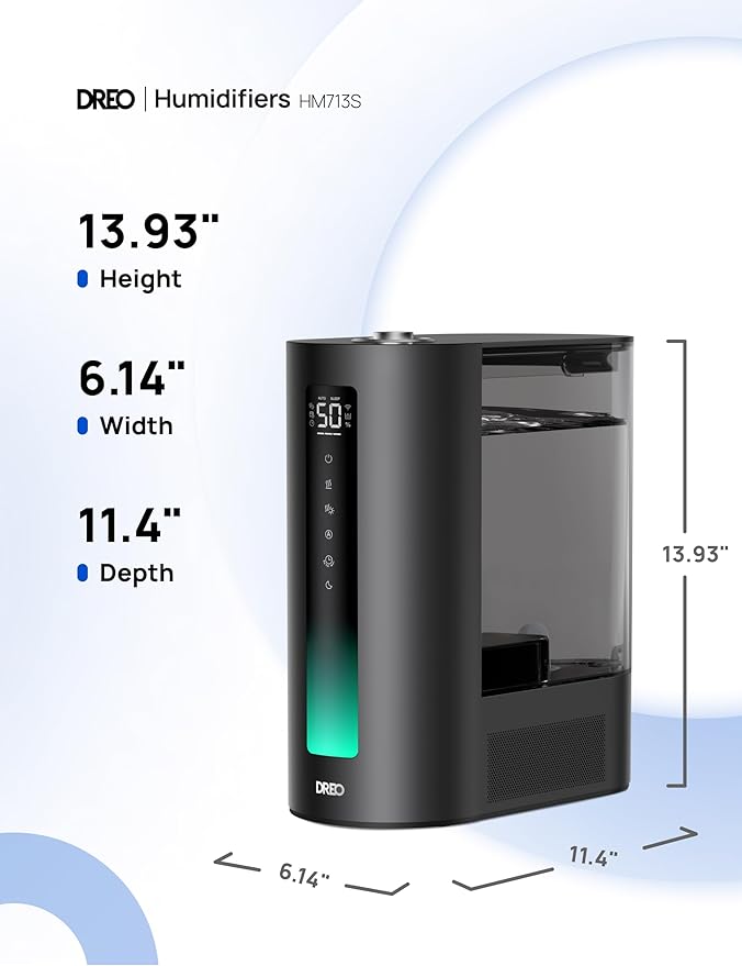 DREO 6L Humidifiers for Bedroom, Smart Warm & Cool Mist for Large Room, 60Hr Quiet Runtime for Baby, Plant, Humidity Sensor, Indicator Light, 12H Timer, Google/Alexa, Black - Image 8