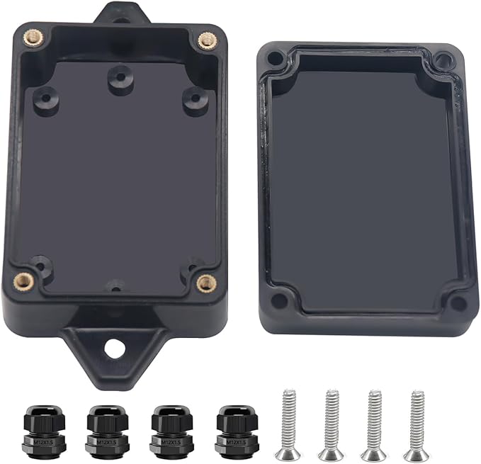 Project Box ABS Black Electrical Boxes IP67 Outdoor Waterproof Box Electronic Junction Box Power Enclosure with Cable Glands for DIY Project with Mounting Ear 3.3 x 2.3 x 1.3inch by Otdorpatio