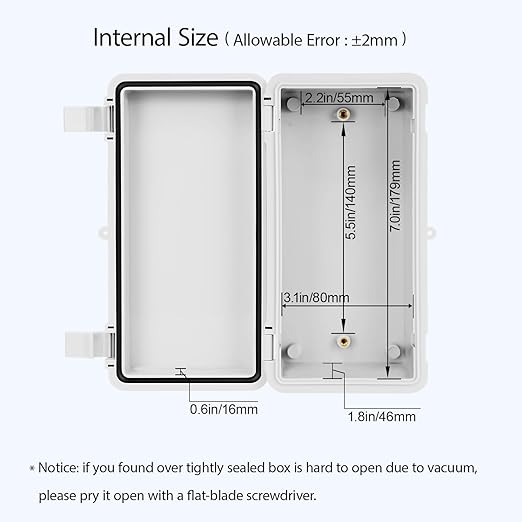 Junction Box ABS Plastic IP65 Waterproof Dustproof Universal Electrical Enclosure Hinged Shell Outdoor and Indoor Usage Project Box, 7.9"x 3.9"x 2.7"(200x100x70mm), Grey - Image 4