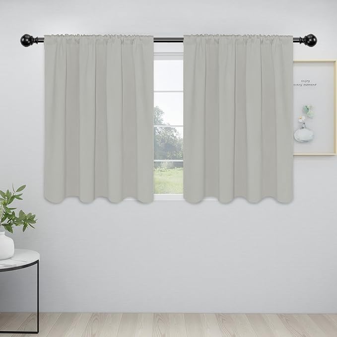 Easy-Going Rod Pocket Blackout Curtains for Bedroom, Room Darkening Window Curtains for Living Room, Thermal Insulated Noise Reduction Solid Window Drapes, 2 Panels(42x36 in, Greyish White) by Easy-Going