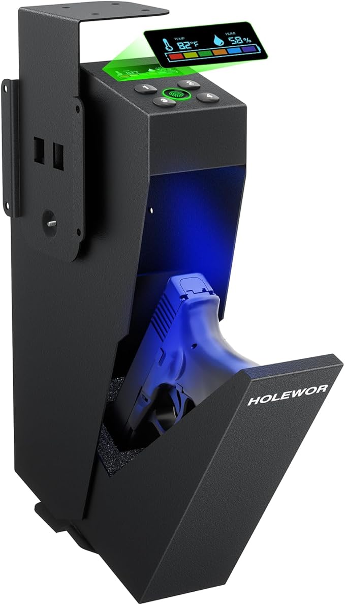 Gun Safe Biometric Pistol Safe Fingerprint Drop Down Mount Handgun Safe Under Table for Desk Bedside Nightstand by HOLEWOR