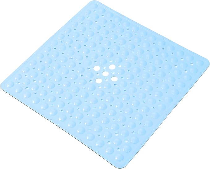 Anti-Slip Bathtub Shower mat, 20.8×20.8（Approximately 53×53cm） inch Soft Oversized Machine Washable Non-Slip Bathtub mat with Drainage Holes, Bathroom Floor Suction Cup.（1-Opaque Light Blue） by ERASILKEN-X