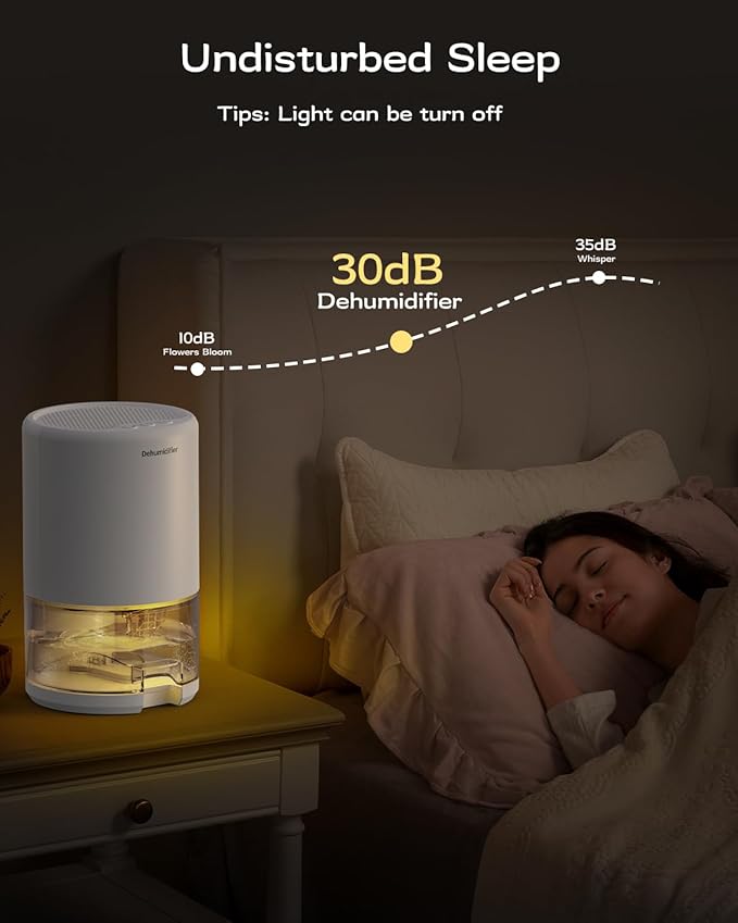 Dehumidifier, 35 oz Small Dehumidifiers for Home, Bathroom, Bedroom, Closet, Ultra-Quiet with Sleep Mode, 7 Color Lights & Auto Shut Off, Compact & Portable for RV, Rooms, Basement, Energy Saving - Image 3