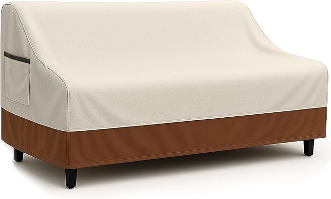 Waterproof Patio Loveseat Cover, 78.7W x 38.2D x 35H inches Heavy Duty 600D Weather-Resistant Outdoor Furniture Protector Beige and Brown by CVFERQE