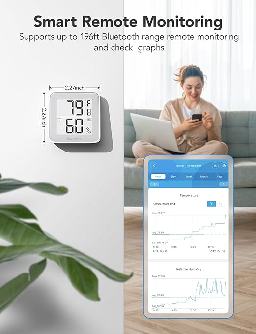 GoveeLife E-Ink Bluetooth Thermometer Hygrometer, Smart Digital Indoor Wireless Temperature Humidity Sensor with Alert, Free Data Storage Export, for Home Room Greenhouse Wall, 2 Pcak (with Battery) - Image 6