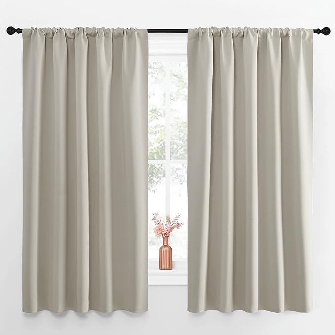 NICETOWN Blackout Curtains for Living Curtains, Room Darkening Window Curtain Panels, Easy-Care Solid Thermal Insulated Draperies/Drapes for Daughter Room (Natural, 2 Panels, 52 by 63) by NICETOWN