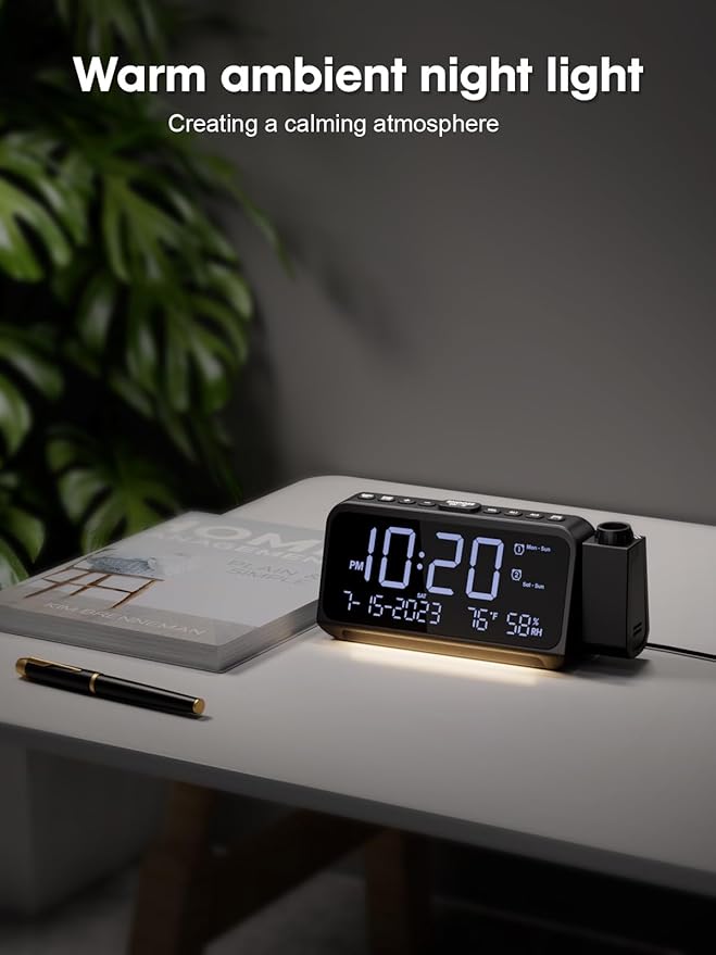 ROCAM Projection Alarm Clock, Digital Clock with 180° Projector on Ceiling Wall, Dual Loud Alarm Clocks for bedrooms with Weekday/Weekend Mode,2 USB Ports, Dimmer, Temp, Humidity, Night Light, Snooze - Image 8