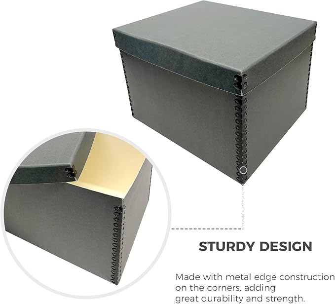 Lineco Record Storage Box 12x15x10 inch. Extra-Durable Filing Archival Cartons for Long-Term Storing Important Documents, Papers, Photos or Prints. Acid-Free Gray Boxboard, 1 Pack - Image 5