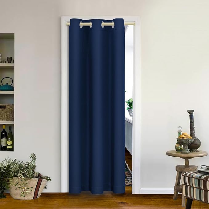 MYSKY HOME Blue Blackout Curtains for Living Room Closet Door Curtains Doorway Thermal Insulated Grommet Room Darkening Window Curtain Panel for Bedroom, Single Panel Curtains 42 x 72 Inch, Navy by MYSKYHOME