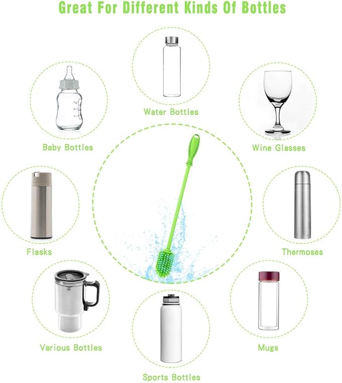Silicone Bottle Cleaning Brush with Long Handle, 12.5" Water Bottle Cleaner for Baby Bottles, Hydro Flask, Sports Bottle, Vase, Glassware, Perfect for Smaller Diameter Bottle Openings (One Pack) - Image 5