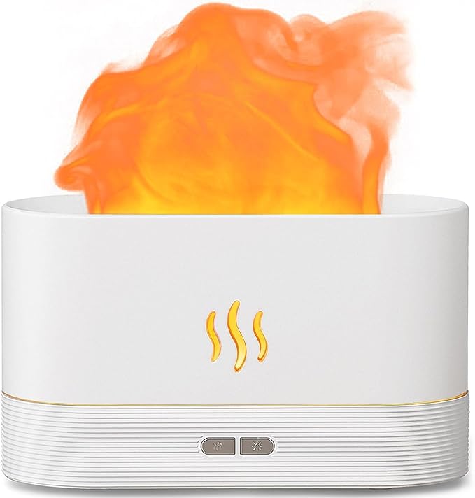 Essential Oil Diffuser Humidifer with Flame Light Effect, 180ml Air Diffuser for Essential Oils, Humidifiers for Bedroom with 2 Brightness, Auto-Off Function(White) by SmartLedLife