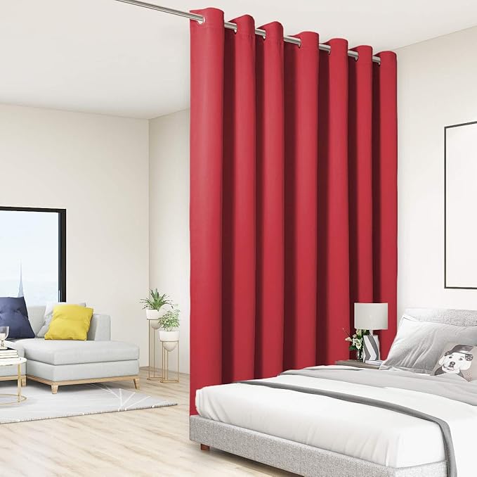 BONZER Extra Wide Room Divider Blackout Curtain Total Privacy Wall Room Darkening Grommet Curtains for Apartment, Studio, 96L x 150W Inch (8L x 12.5W ft), 1 Panel, Red by Bonzer