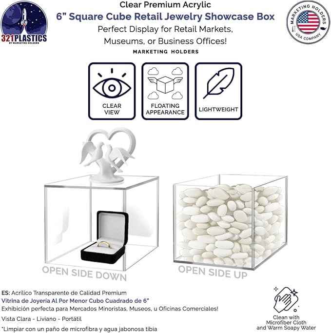 2 Pack 6" Acrylic Display Riser Box with One Open Side No Lid Versatile Clear Square Retail Product Platform and Merchandise Storage Bin by Marketing Holders - Image 3
