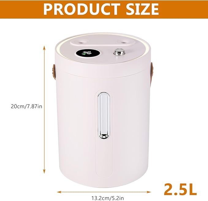 Blingbin Humidifiers for Bedroom, 2.5L Dual Nozzle Air Humidifiers for Home with Night Light, Portable Quiet Cool Mist Humidifiers,Desk Humidifier with LCD Display for Bedroom Travel Office Baby Plant - Image 8