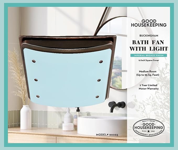Good Housekeeping 90065 Buckingham Decorative Bathroom Ventilation Exhaust Fan with Light and Nightlight, Medium, Imperial Bronze - Image 2
