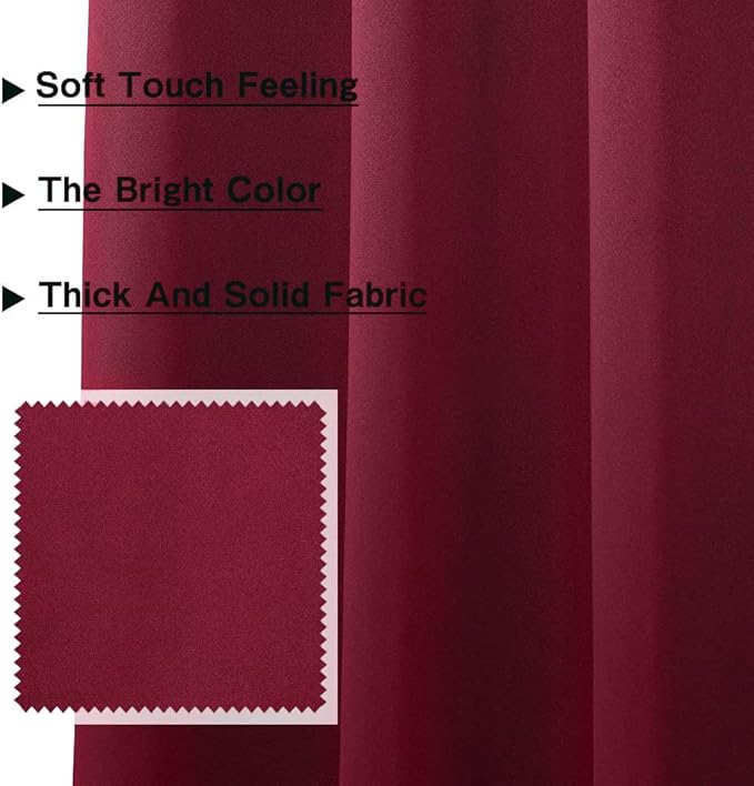 MYSKY HOME Grommet top Thermal Insulated Window Blackout Curtains, 42 x 63 Inch, Burgundy, 1 Panel - Image 3