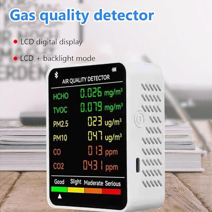 Air Quality Monitor, Multifunctional 6 in 1 C02 Detector PM2.5 PM10 HCHO TVOC Meter Air Quality Monitor, Test Indoor Pollution and Humidity Indoor - Image 9