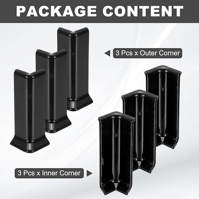 uxcell Self Adhesive Baseboard Corner Blocks, 4.07 Inch Wall Edge Corner Protector 3 Inside + 3 Outside Corners-Connector for Wall Floor Furniture Edge(Black) - Image 3