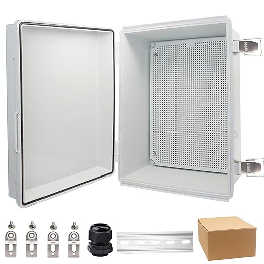 Waterproof Electrical Box, IP67 Junction Box Stainless Steel Latch Hinged Grey Cover Project Enclosure with Wall Bracket 13.8" x 9.8" x 5.9" by YETLEBOX